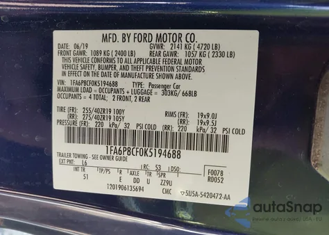 2019 Ford Mustang Gt Premium z USA, uszkodzony, nr VIN 1FA6P8CF0K5194688